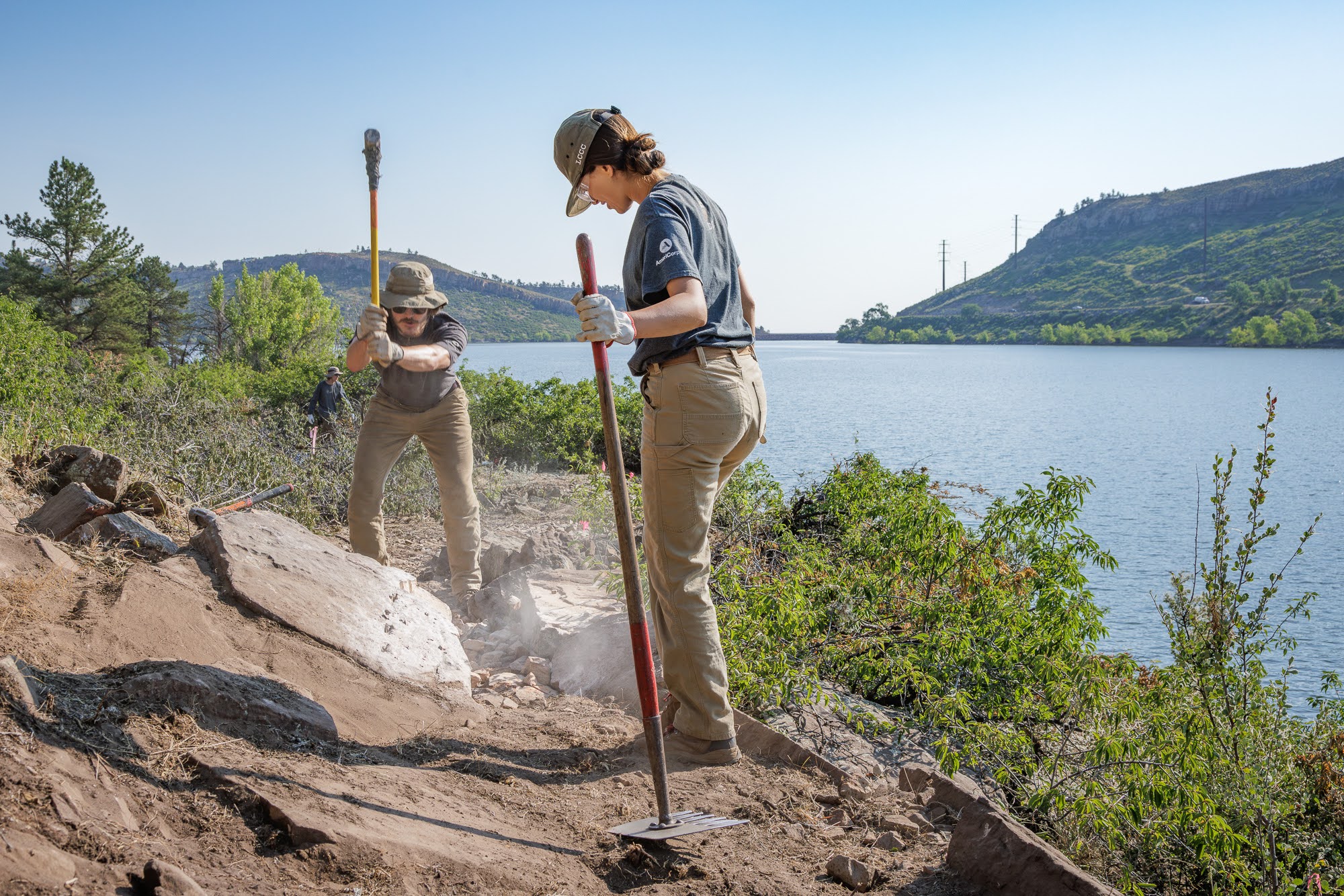 Image A crew from Larimer County Conservation Corps works on the Bay to Bay Trail in July, 2024