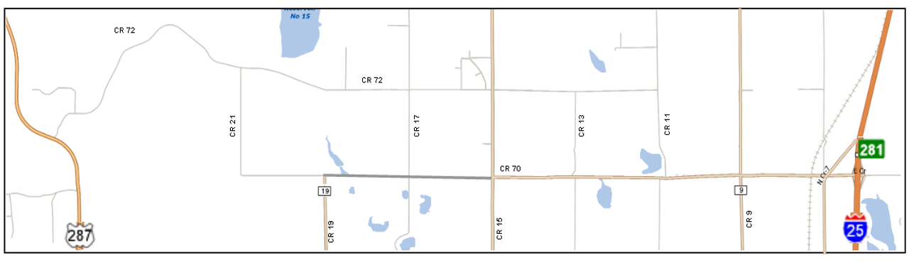 Map of Owl Canyon Corridor from US 287 to I-25 along CR 72 and CR 70