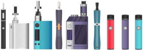 illustration of a variety of vape devices and electronic cigarettes