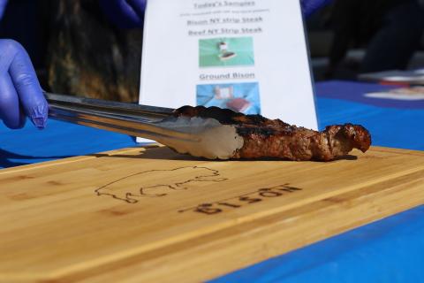 A steak grilled and ready to be sampled at the Larimer County Farmers' Market