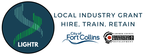 LIGHTR Grant Logo with the City of Fort Collins Logo and Economic and Workforce Development Logo